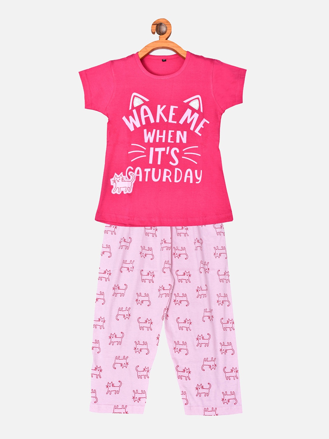 

BORN WEAR Girls Pink Printed Pure Cotton Night suit