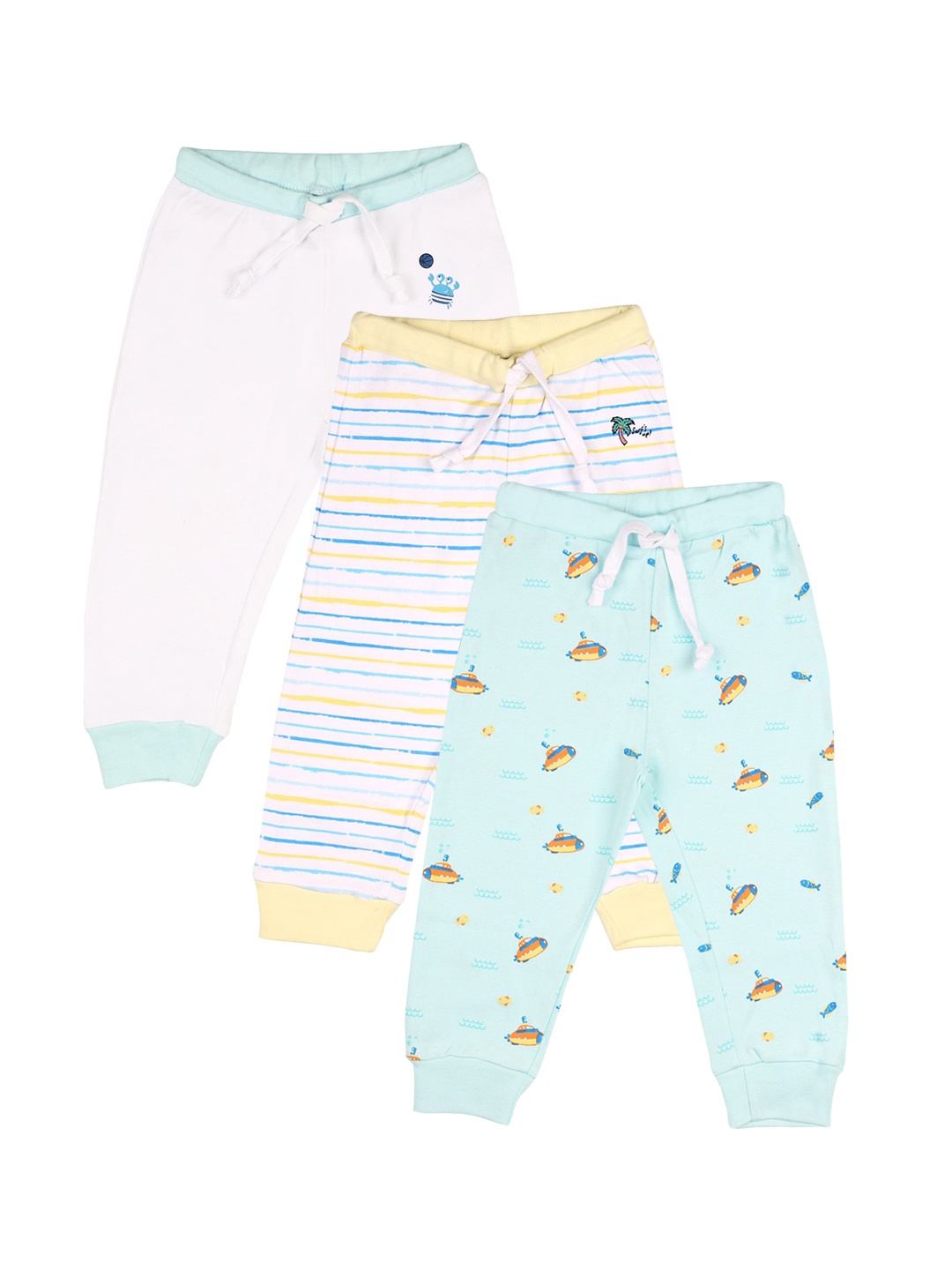 

KICKS & CRAWL Infant Kids Set Of 3 Multicoloured Printed Joggers, Multi