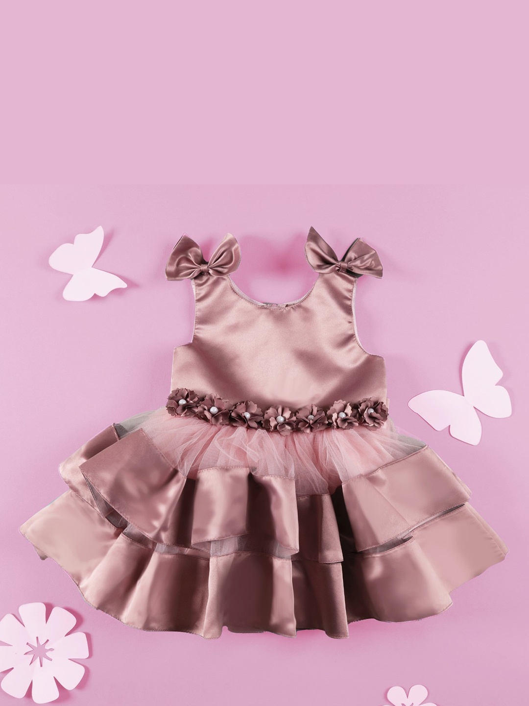 

KICKS & CRAWL Infant Girls Mauve Layered Silk Fit & Flare Dress