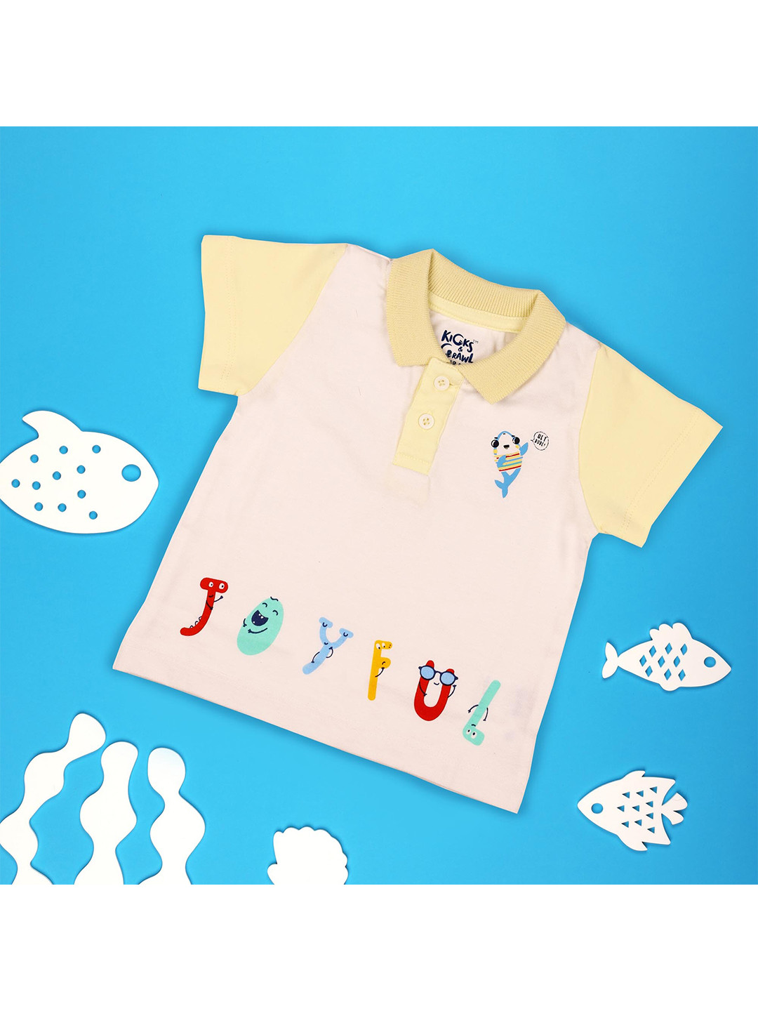 

KICKS & CRAWL Kids White Typography Printed Polo Collar T-shirt