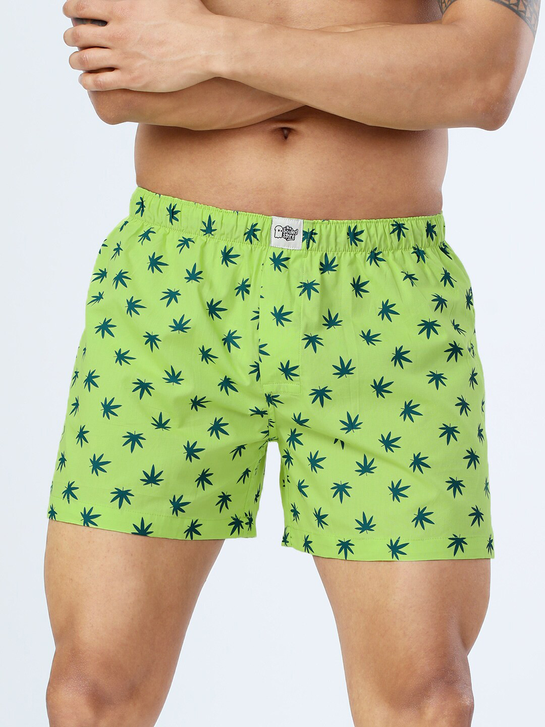 

The Souled Store Men Green Reggae Leaf Printed Boxers
