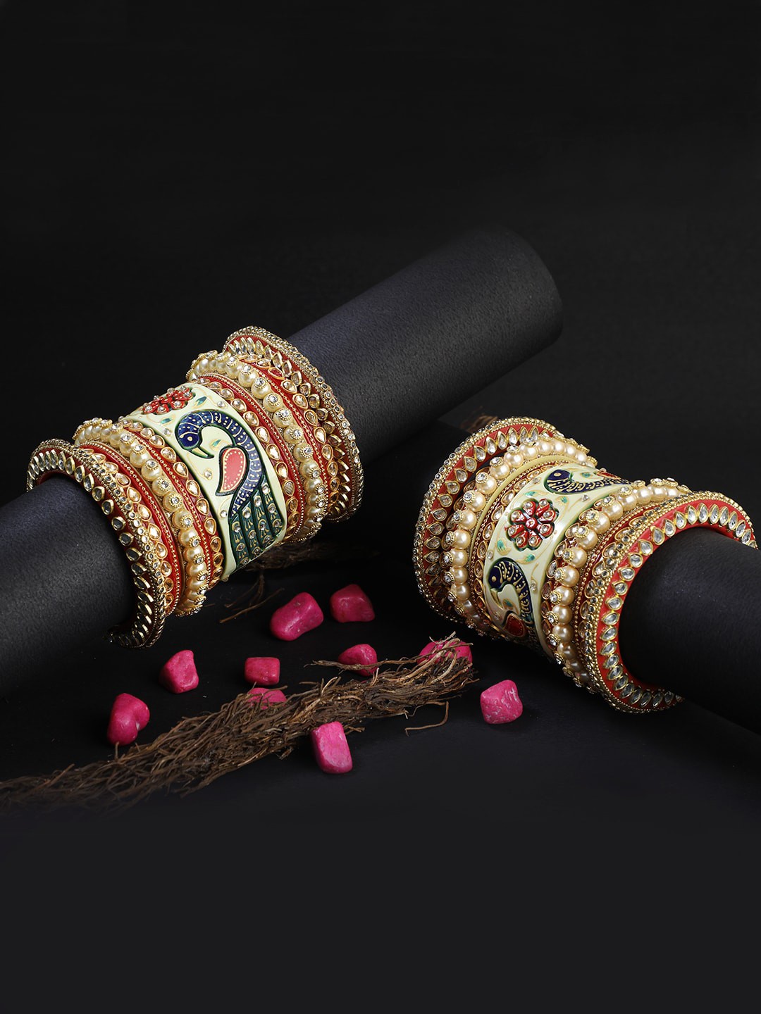 

Adwitiya Collection Multicoloured Set of 28 Peacock Meenakari Bridal Chuda, Multi