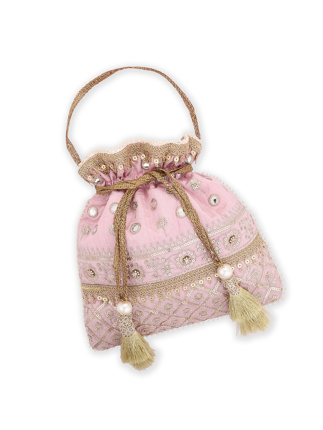 

MASQ Pink & Gold-Toned Embellished Potli Clutch