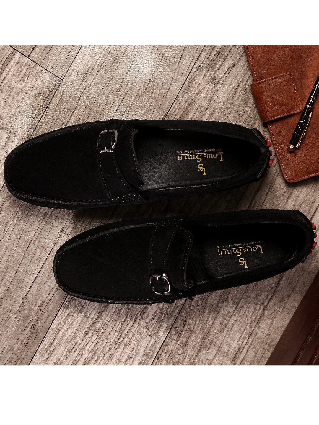 

LOUIS STITCH Men Black Suede Driving Shoes