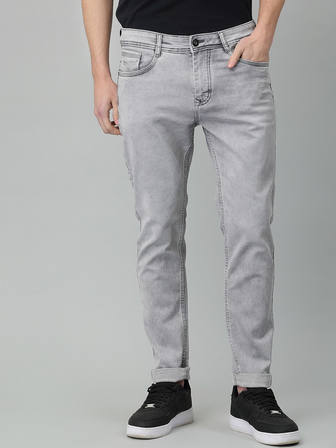 

Code 61 Men Grey Skinny Fit Heavy Fade Acid Wash Stretchable Jeans