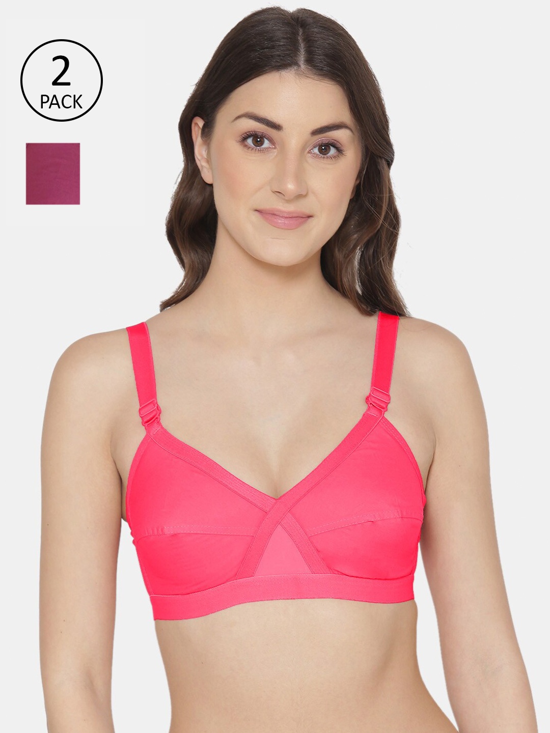 

KOMLI Pack of 2 Pink & Magenta Non Padded Full Coverage Bra