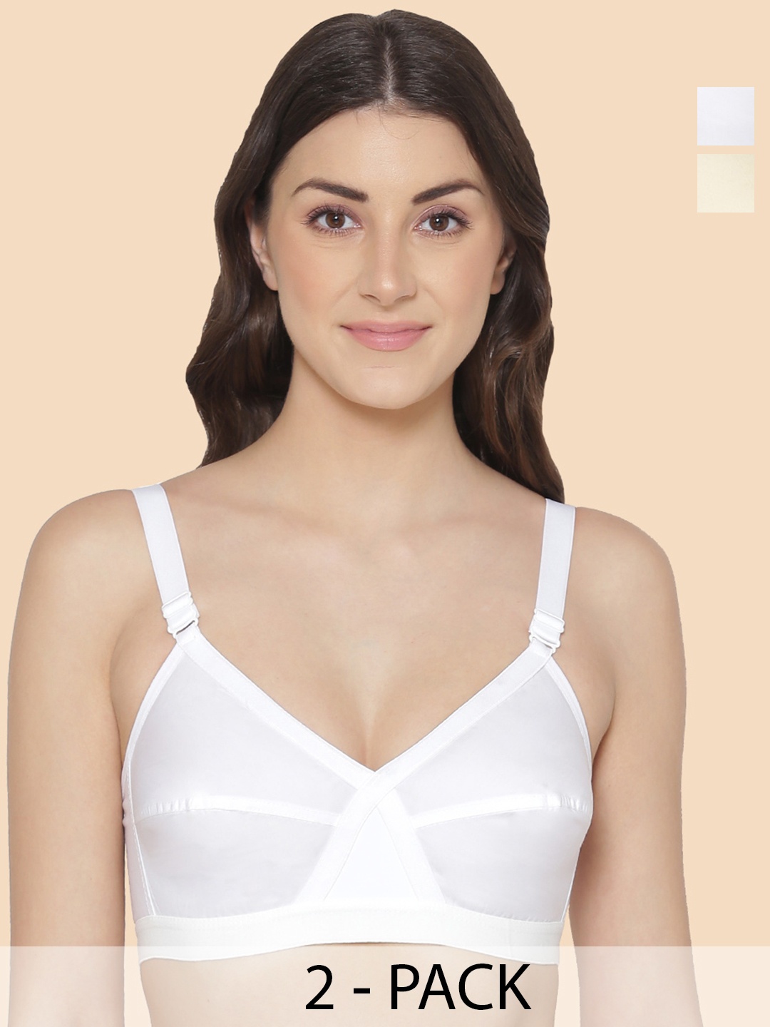 

KOMLI Pack of 2 Minimiser Support Pure Cotton Non-Padded Full Coverage Bra, White