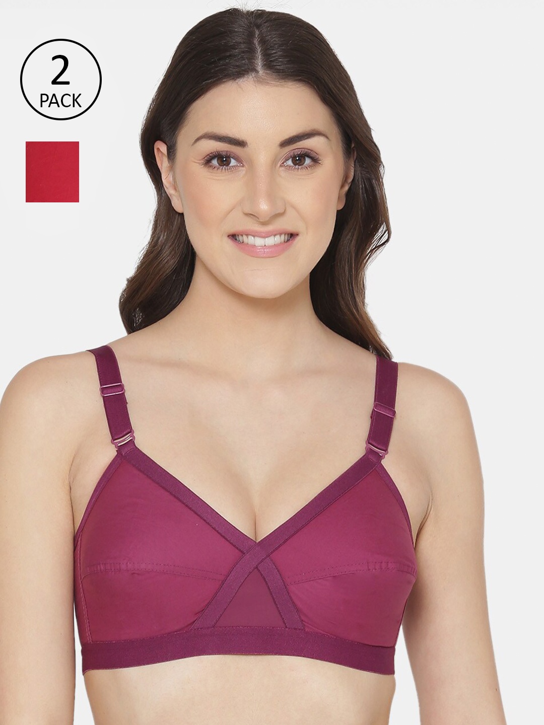 

KOMLI Magenta & Purple Pack of 2 Non-Padded Non Wired Full Coverage Bra