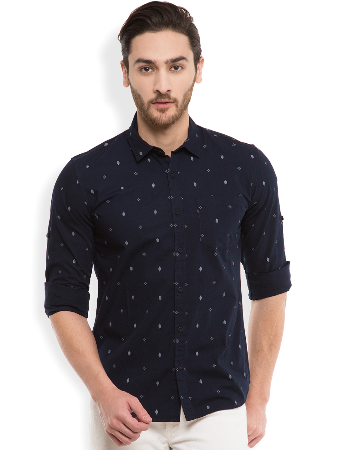 

HIGHLANDER Men Navy Slim Fit Printed Casual Shirt, Navy blue