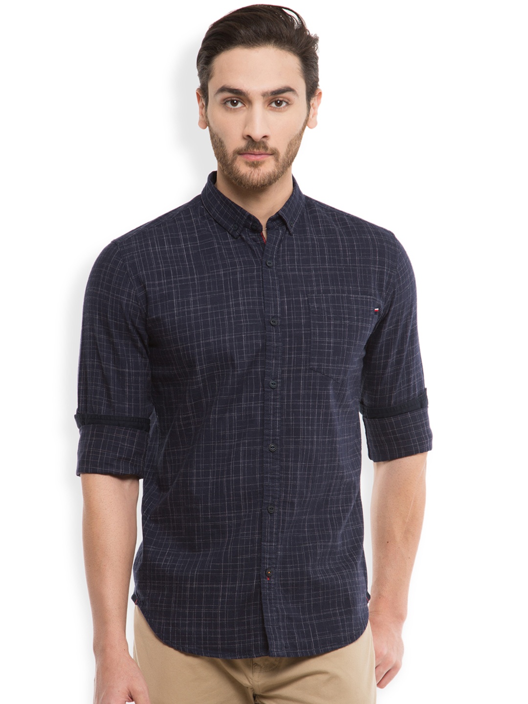 

LOCOMOTIVE Men Navy Slim Fit Casual Shirt, Navy blue