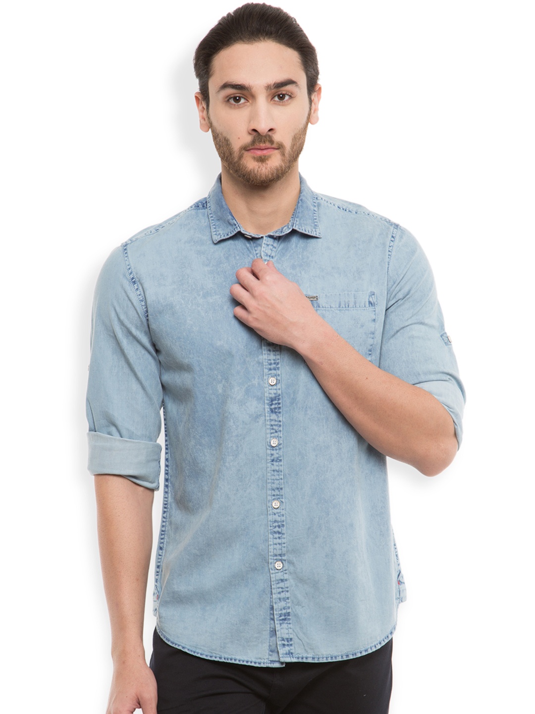 

LOCOMOTIVE Men Blue Slim Fit Solid Casual Shirt