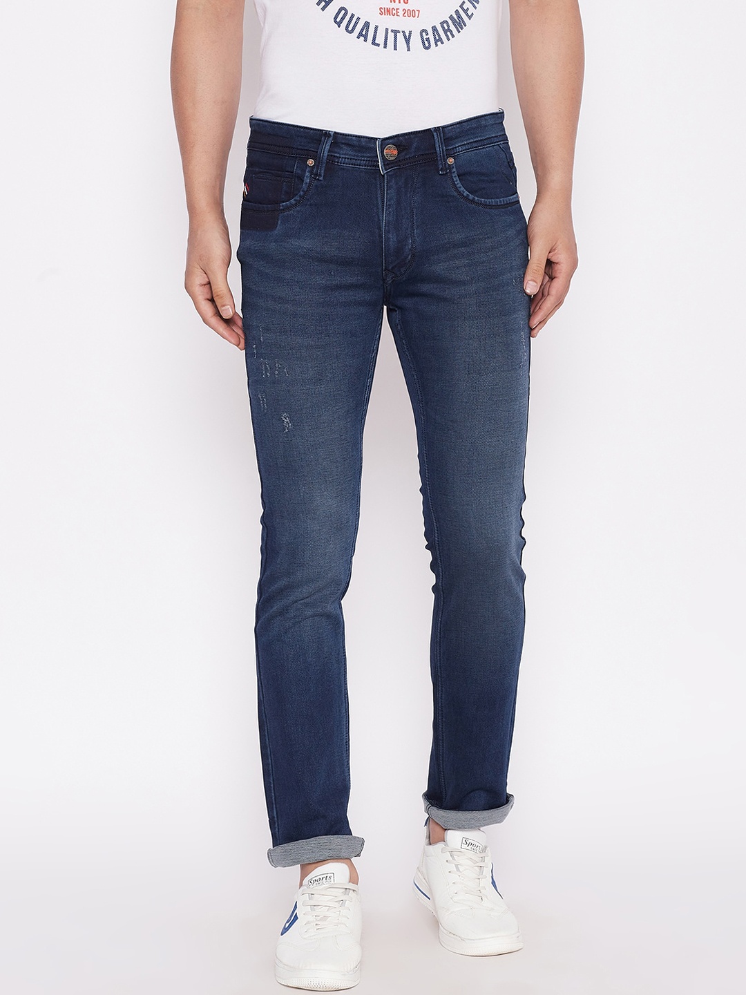 

Duke Men Blue Slim Fit Low Distress Light Fade Stretchable Cotton Jeans