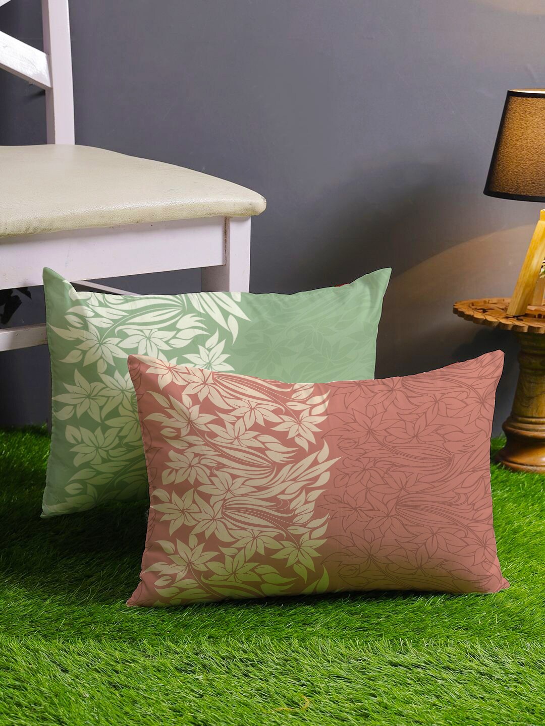 

STITCHNEST Teal & Pink Set of 2 Floral Rectangle Cushion Covers