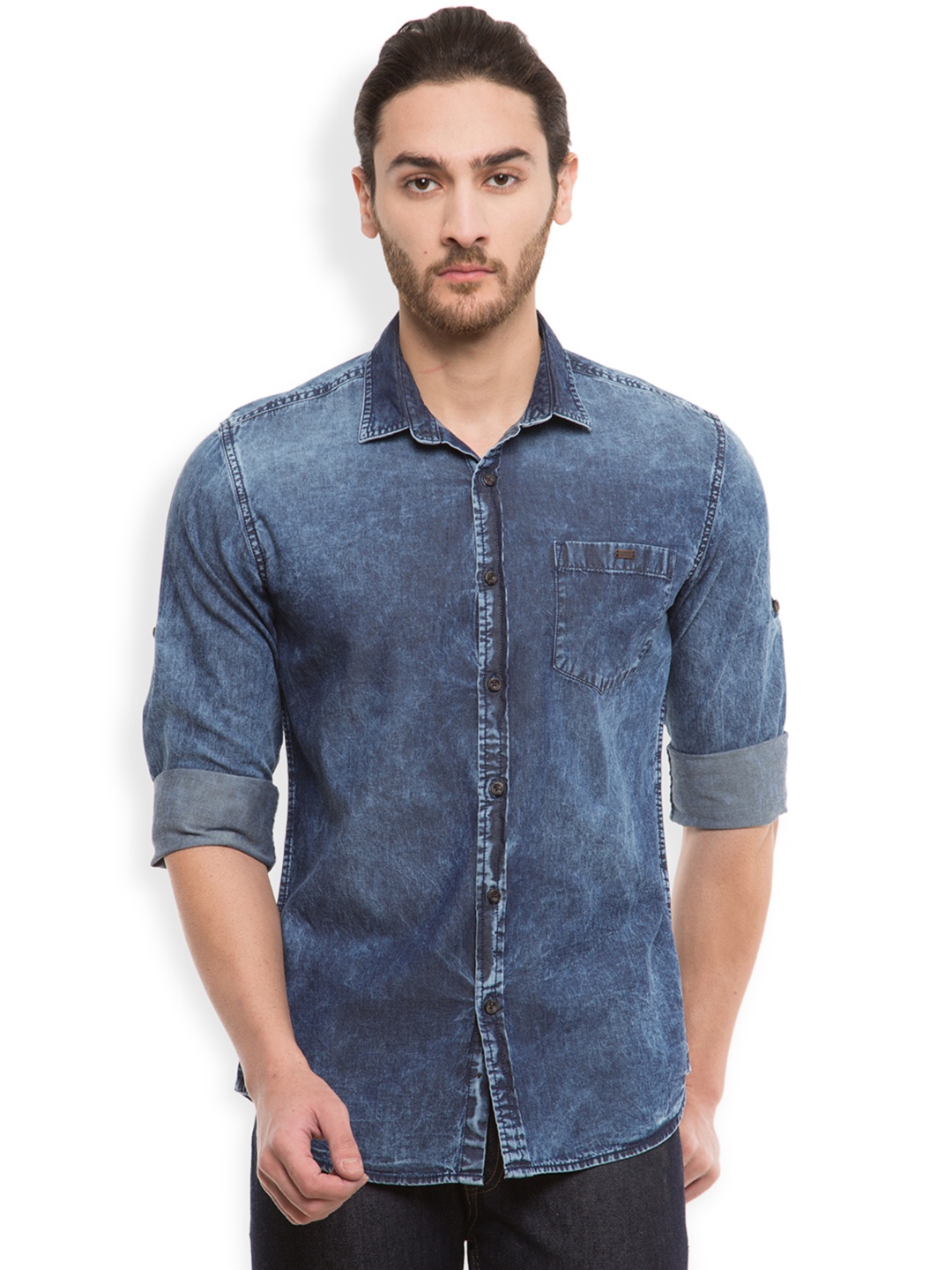 

LOCOMOTIVE Men Blue Slim Fit Solid Casual Shirt