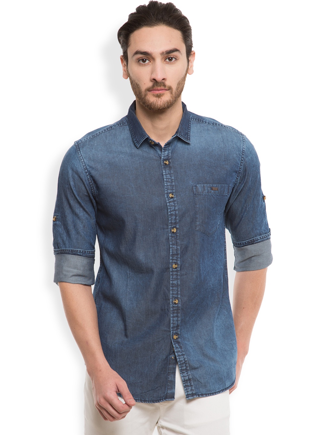 

LOCOMOTIVE Men Blue Slim Fit Solid Casual Shirt