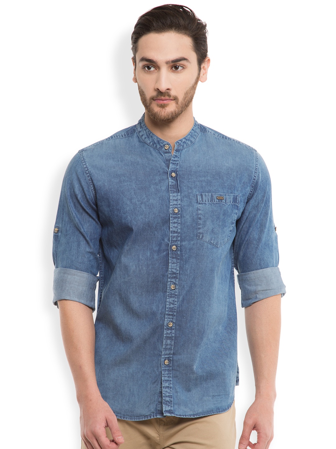 

LOCOMOTIVE Men Blue Slim Fit Solid Casual Shirt