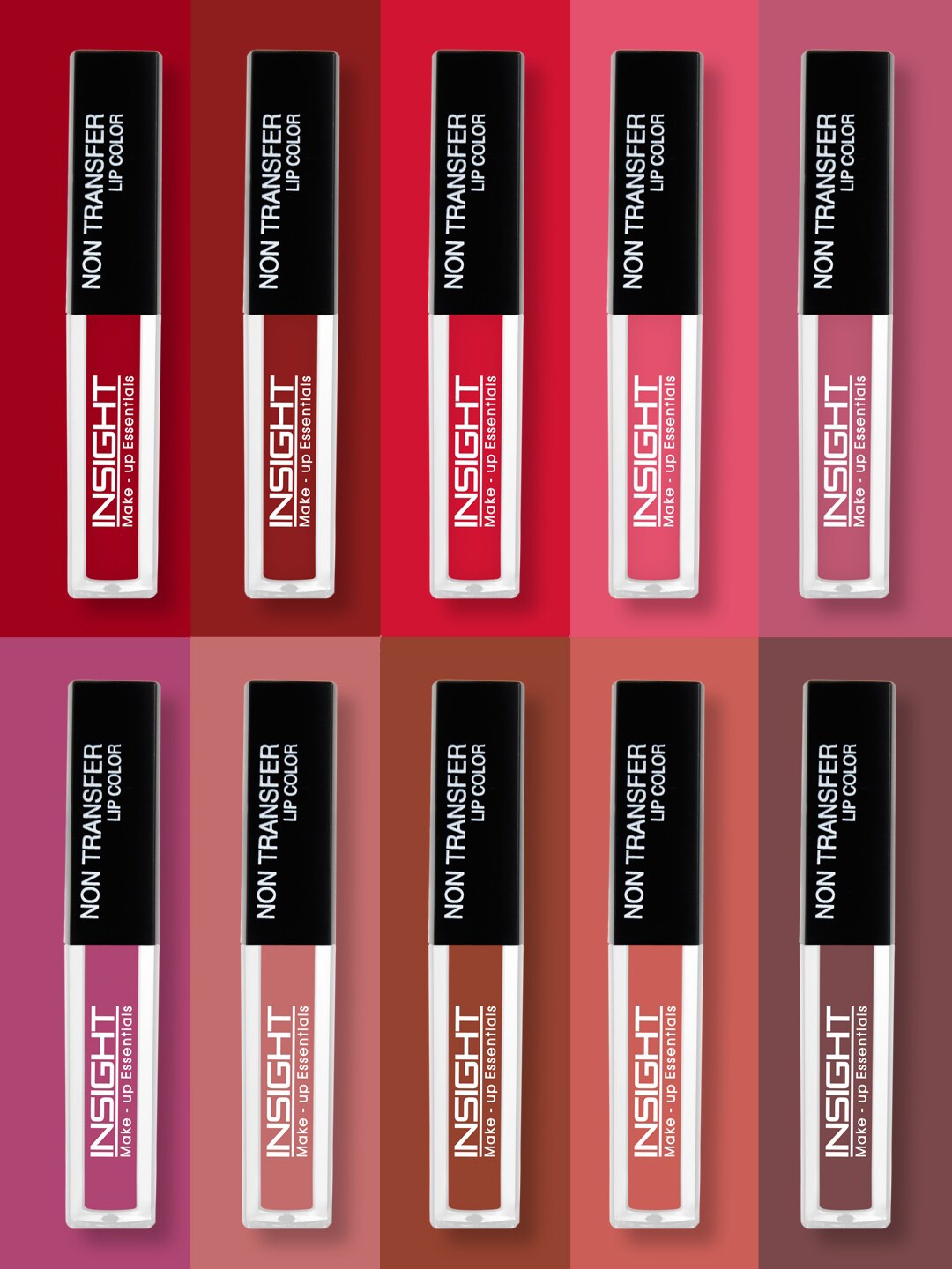 

INSIGHT Set of 10 Paraben Free Non-Transfer Liquid Lipsticks, Multi