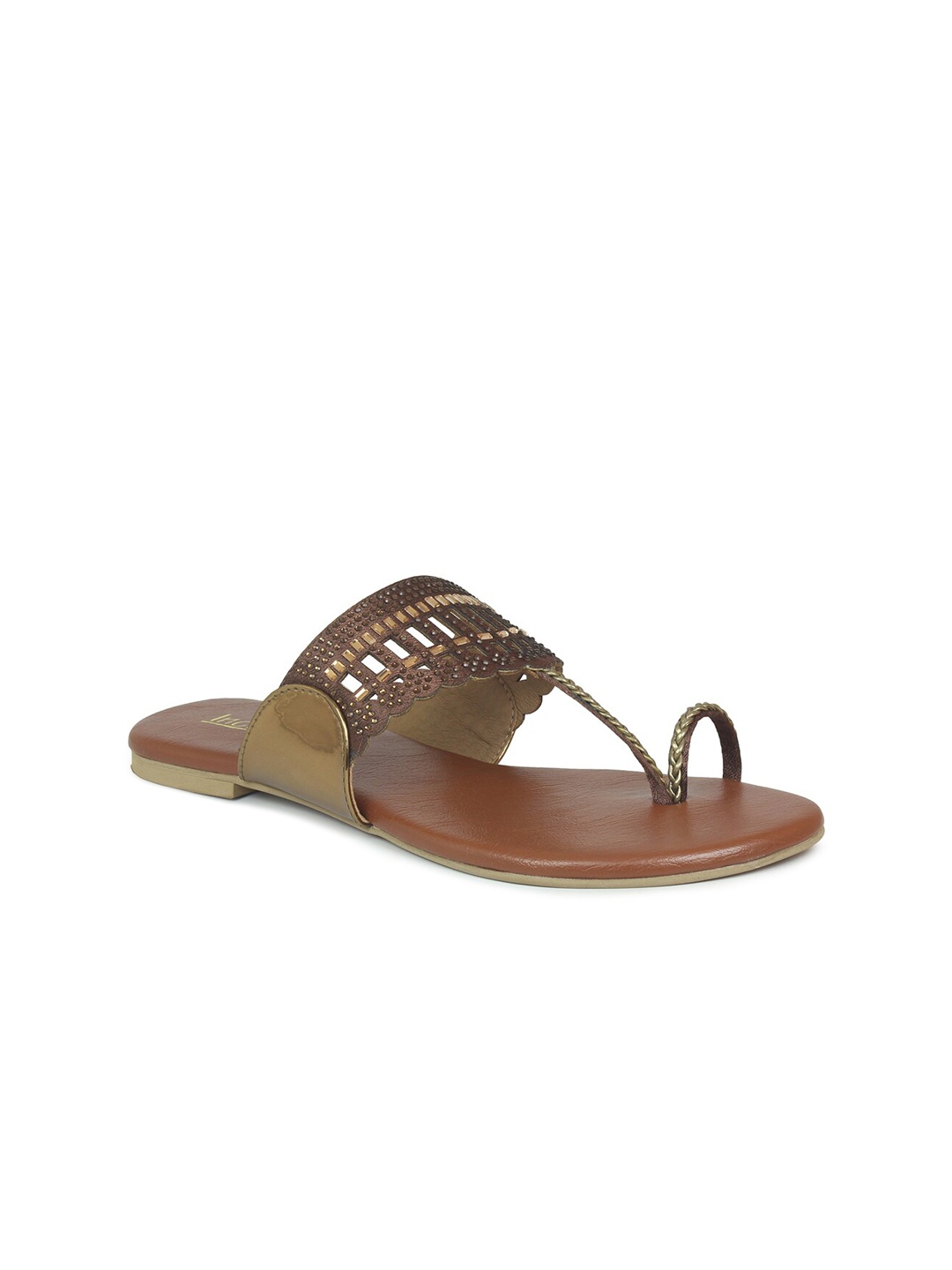 

Inc 5 Women Gold-Toned Printed Open Toe Flats