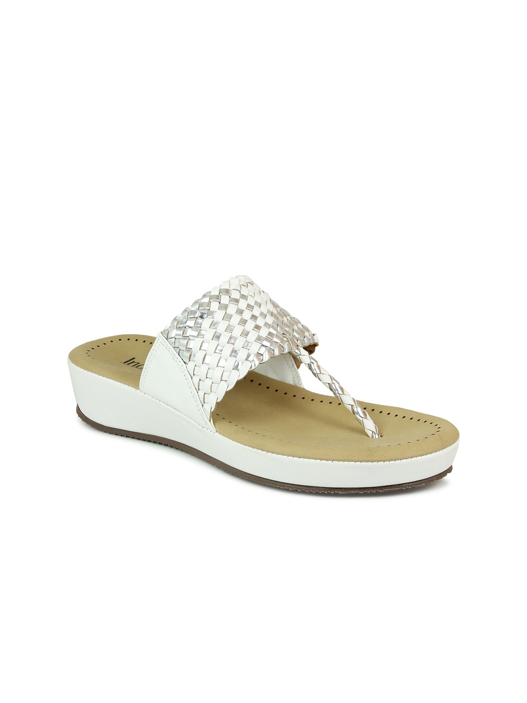

Inc 5 White & Silver-Toned Woven Design Ethnic Wedges