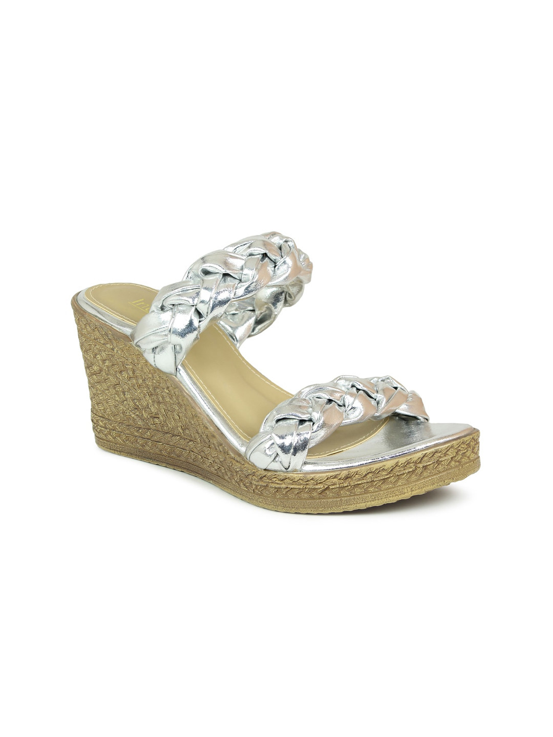 

Inc 5 Silver-Toned & Beige Wedge Sandals