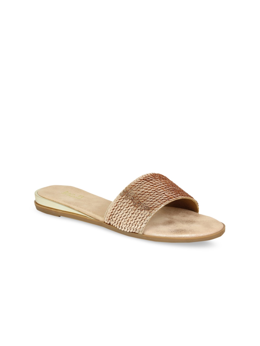 

Inc 5 Women Rose Gold-Toned Embellished Open Toe Flats