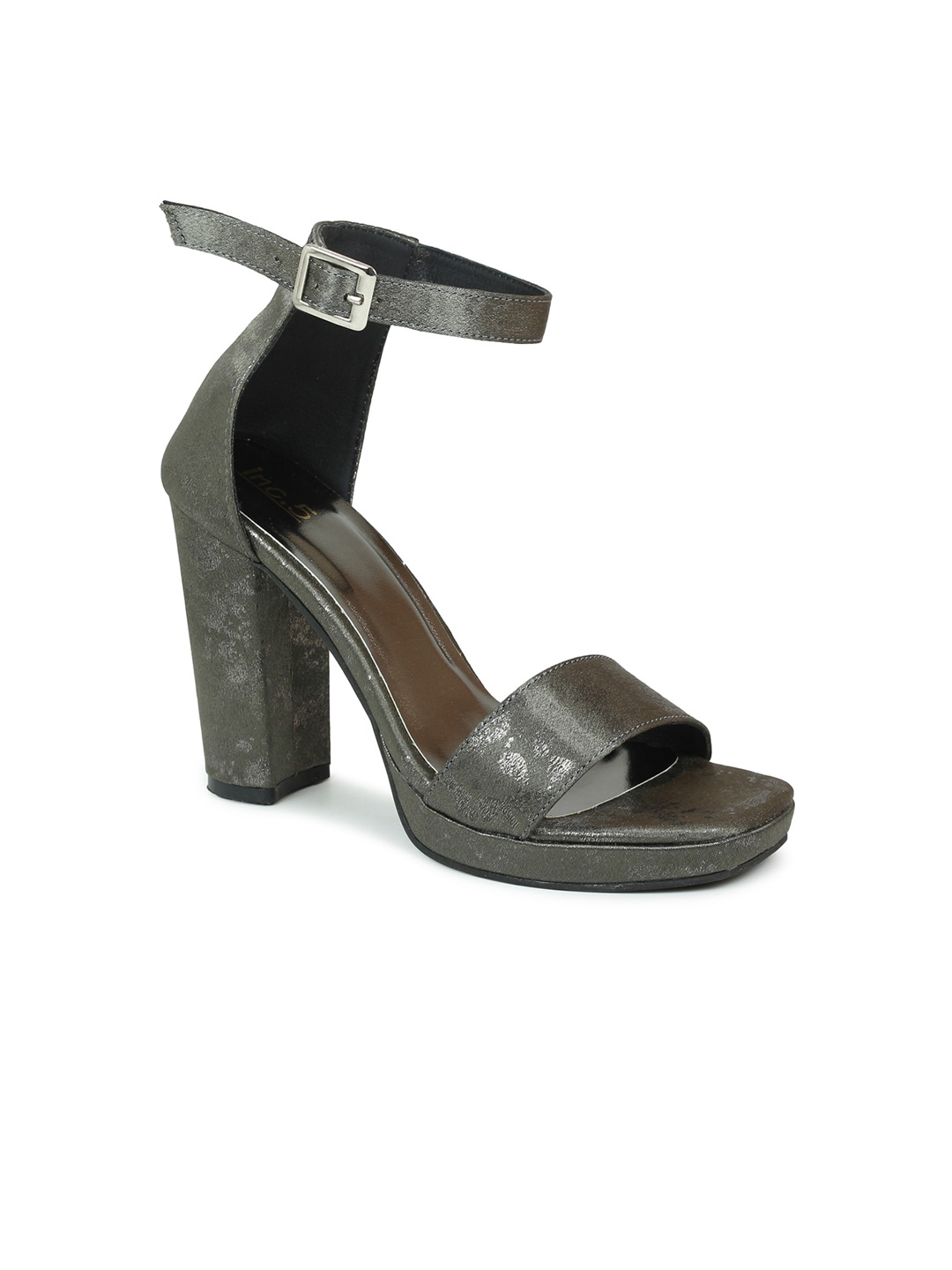 

Inc 5 Grey & Silver-Toned Party Block Peep Toes with Buckles
