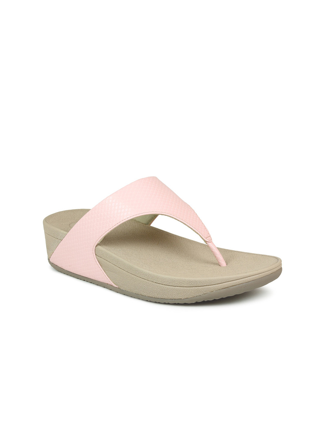 

Inc 5 Peach-Coloured Solid T-Strap Platform Sandals