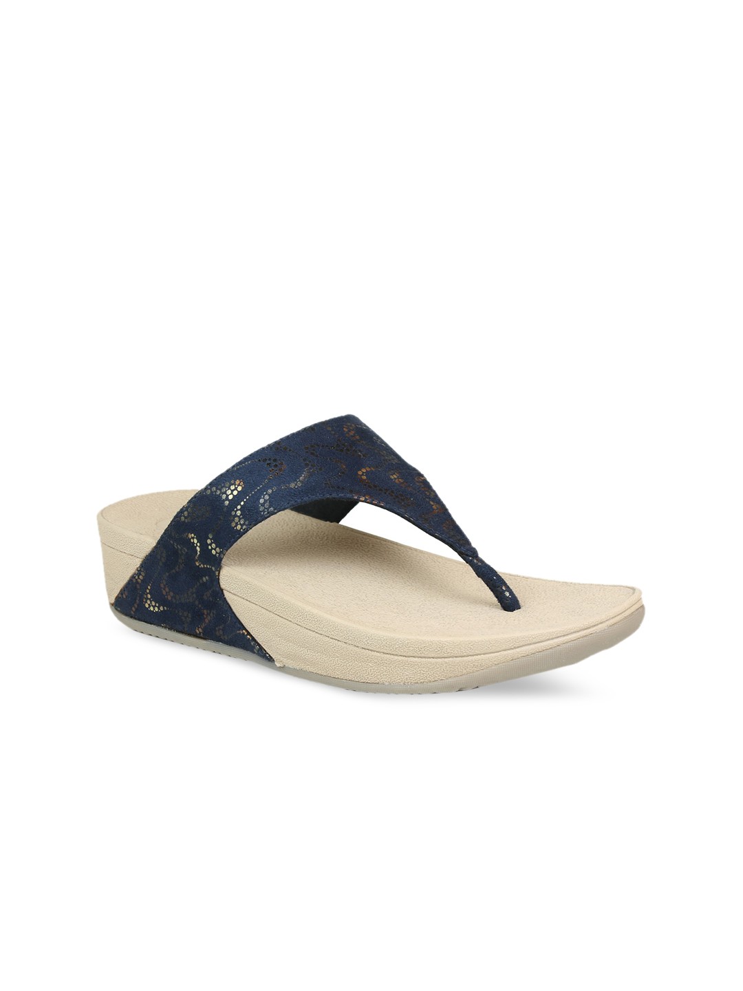 

Inc 5 Navy Blue Woven Design T-Strap Wedge Sandals