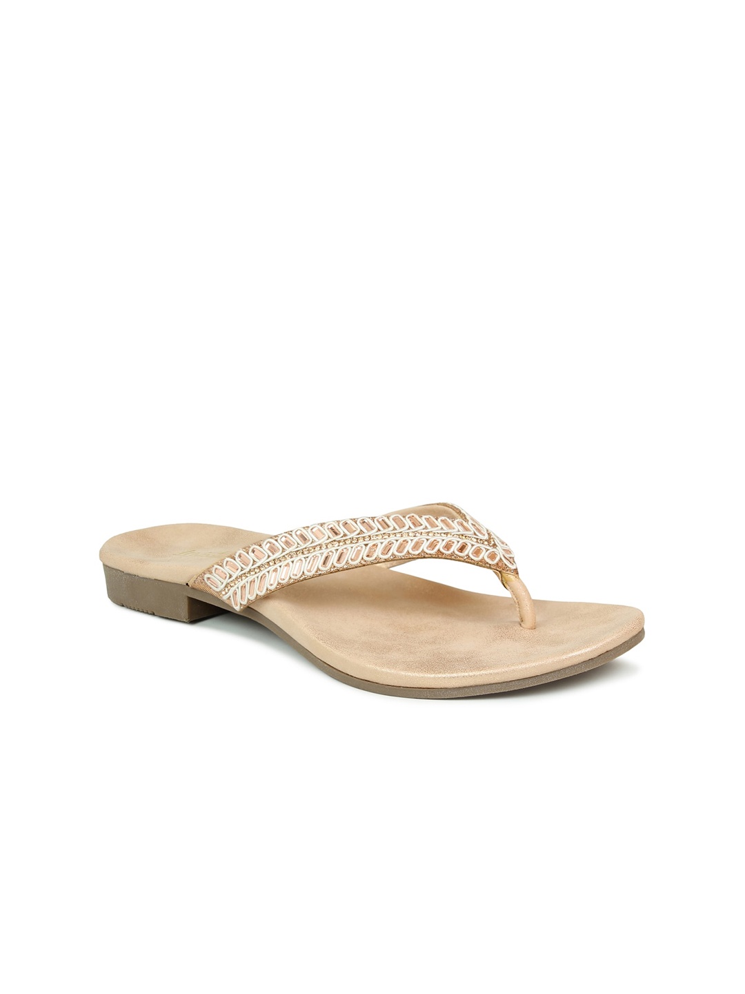 

Inc 5 Rose Gold Embellished Ethnic Block Sandals