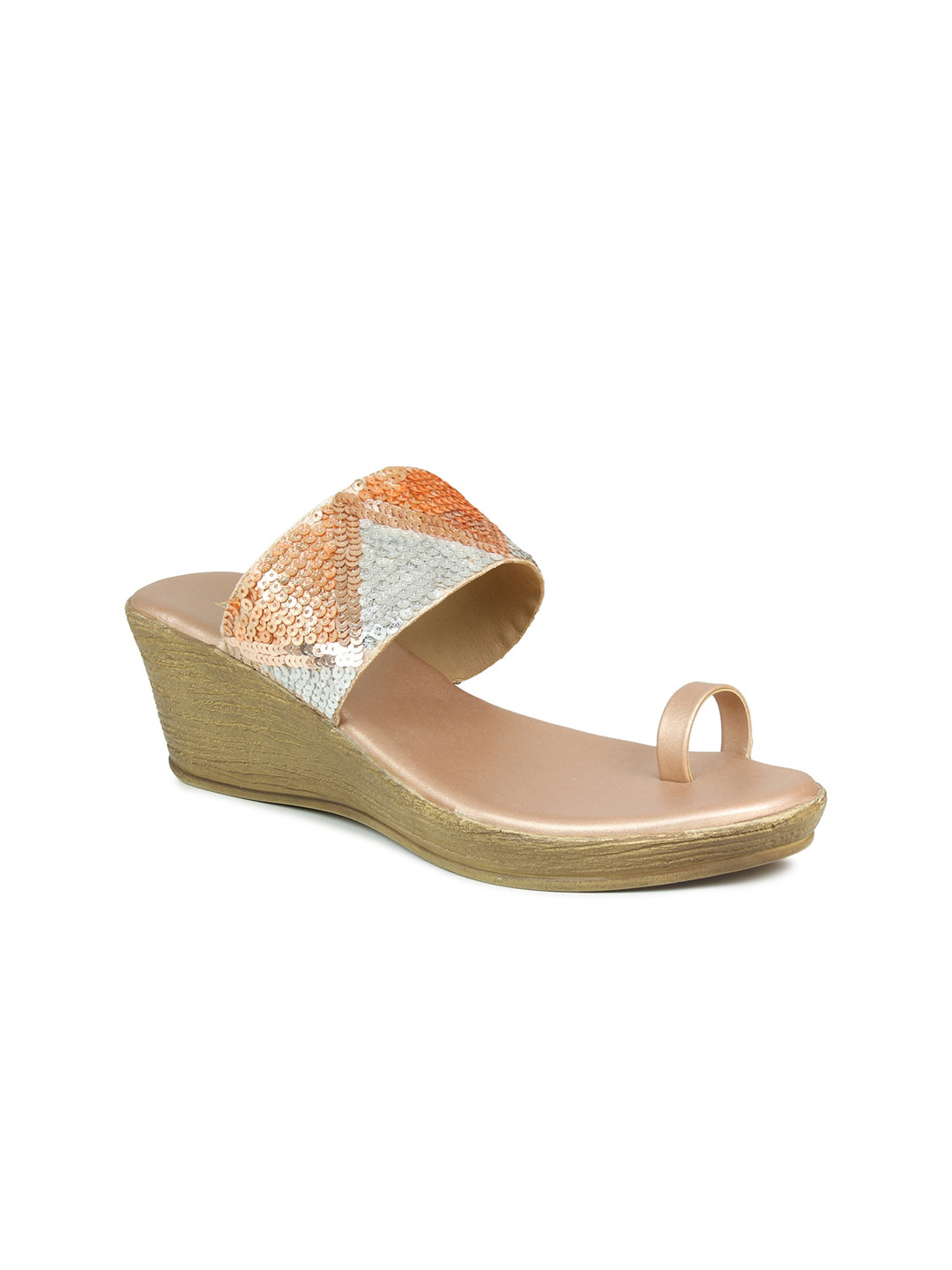 

Inc 5 Rose Gold & White Embellished Ethnic Wedge Heels