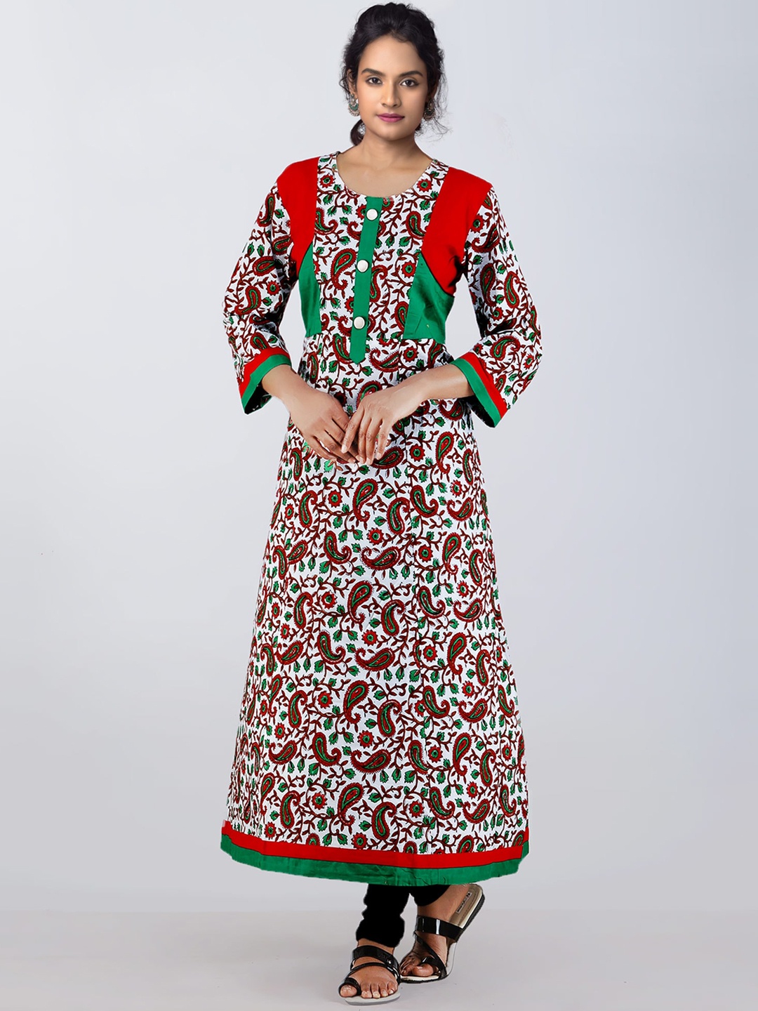 

Unnati Silks Women White & Brown Floral Printed Cotton Anarkali Kurta