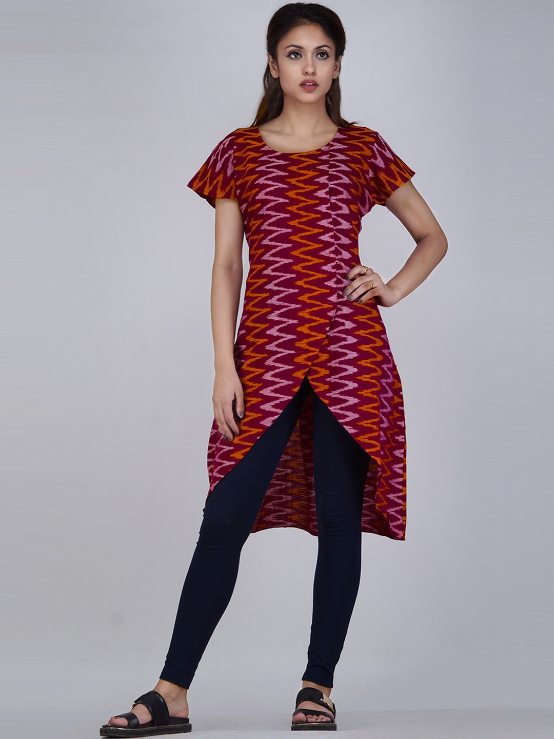 

Unnati Silks Women Maroon Printed Pochampally Cotton Kurta
