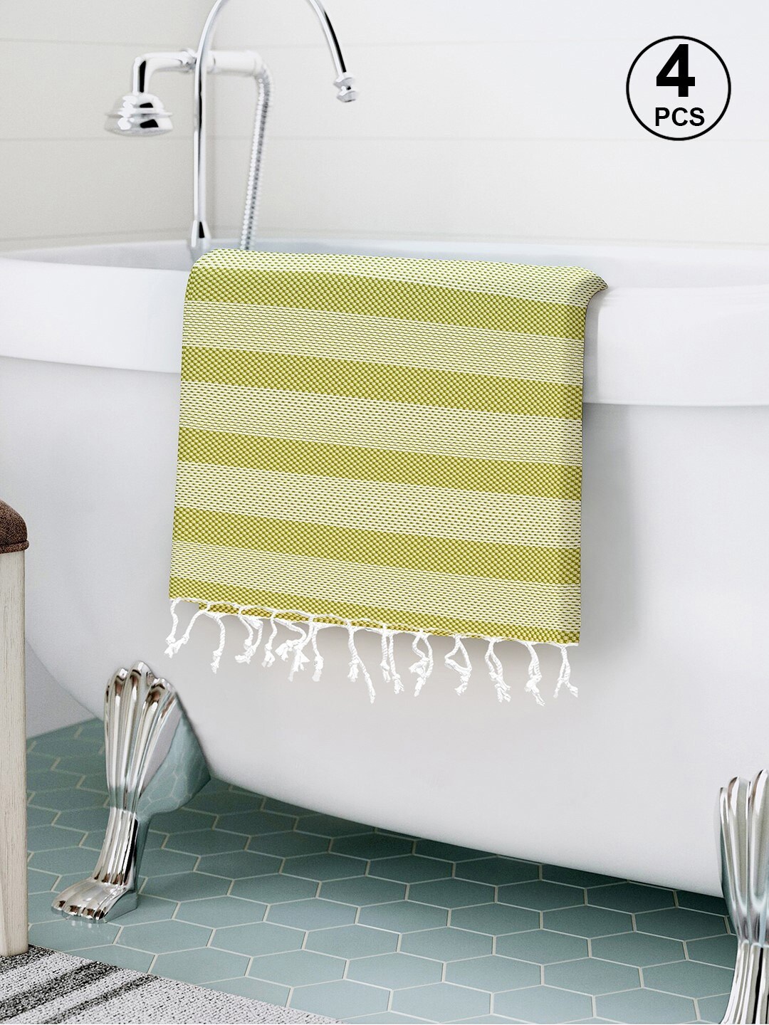 

Story@home Set of 4 Olive Green Checkered Pure Cotton 200 GSM Bath Towel