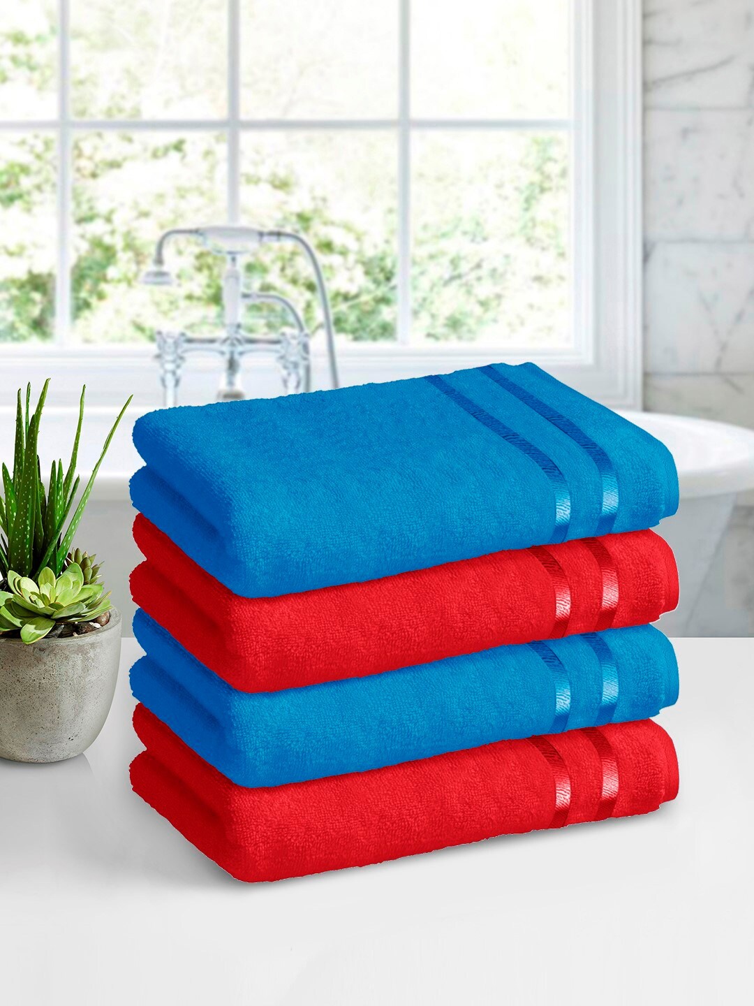 

Story@home Set Of 4 Solid 450 GSM Pure Cotton Towels, Blue