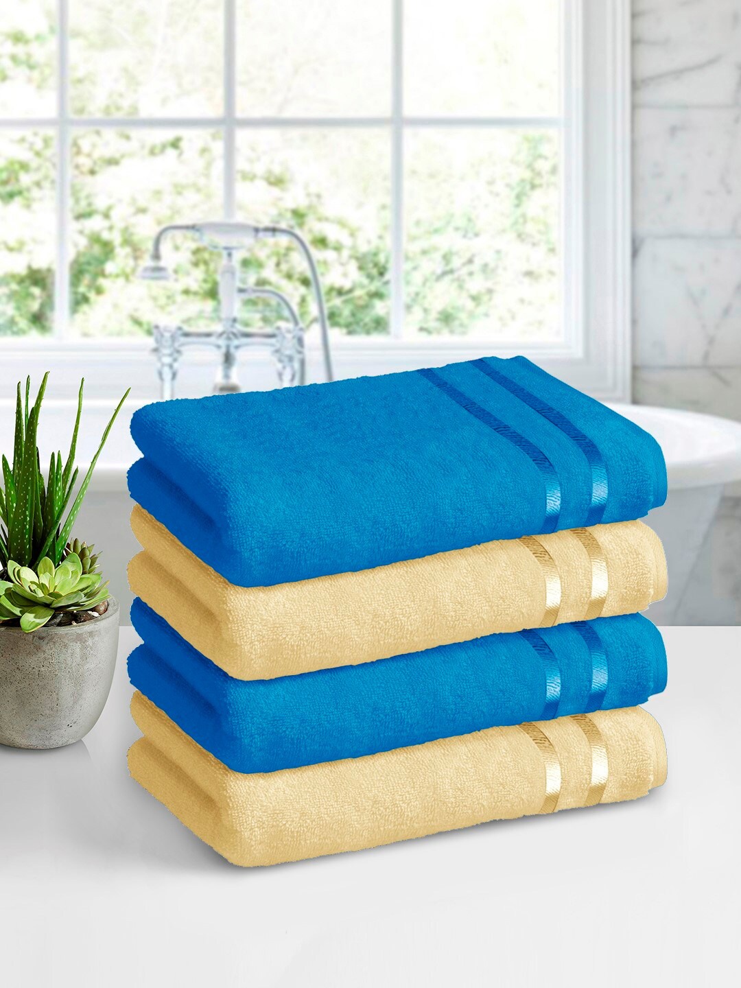 

Story@home Set of 4 Solid 450 GSM Pure Cotton Bath Towels, Blue