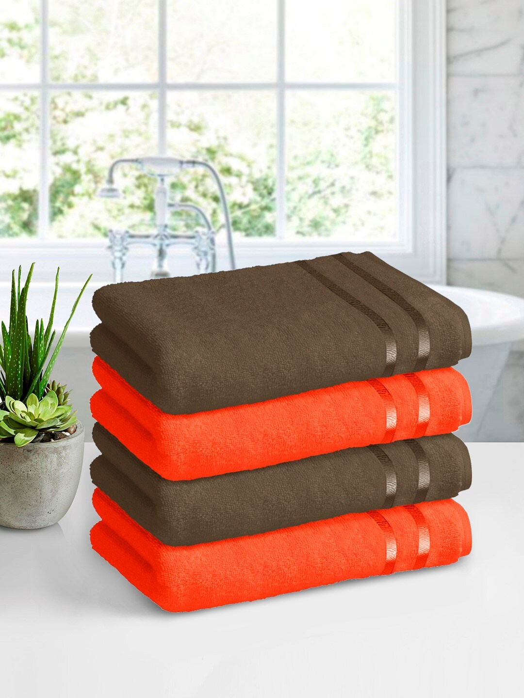 

Story@home Brown & Orange Pack of 4 450 GSM Pure Cotton Bath Towels