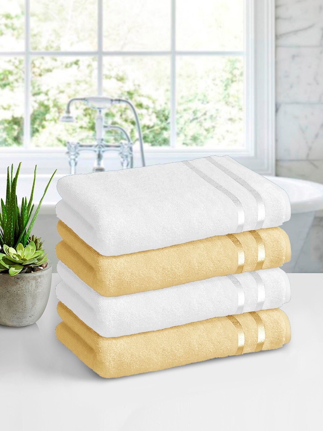 

Story@home White & Beige Pack of 4 450 GSM Pure Cotton Bath Towels