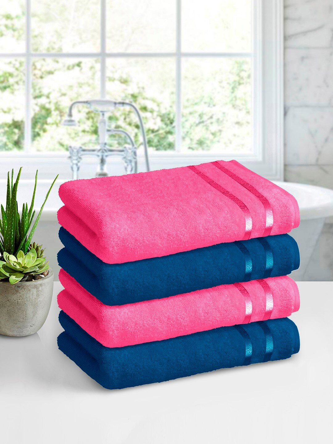 

Story@home Pink & Blue Pack of 4 450 GSM Pure Cotton Bath Towels