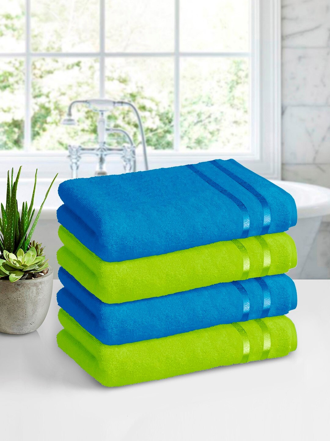 

Story@home Set of 4 Pure Cotton 450 GSM Bath Towel, Green