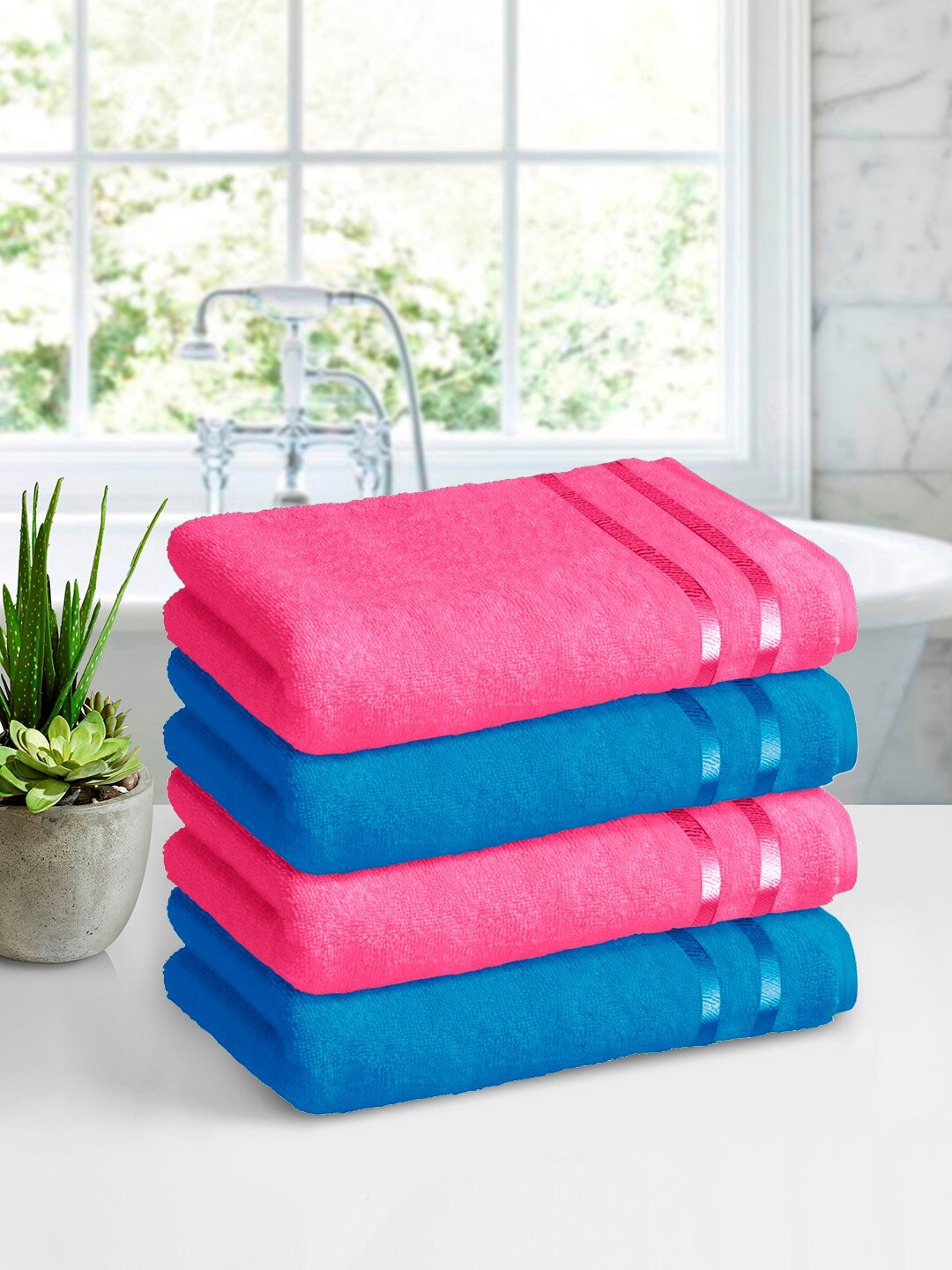 

Story@home Pink & Blue Pack of 4 450 GSM Pure Cotton Bath Towels