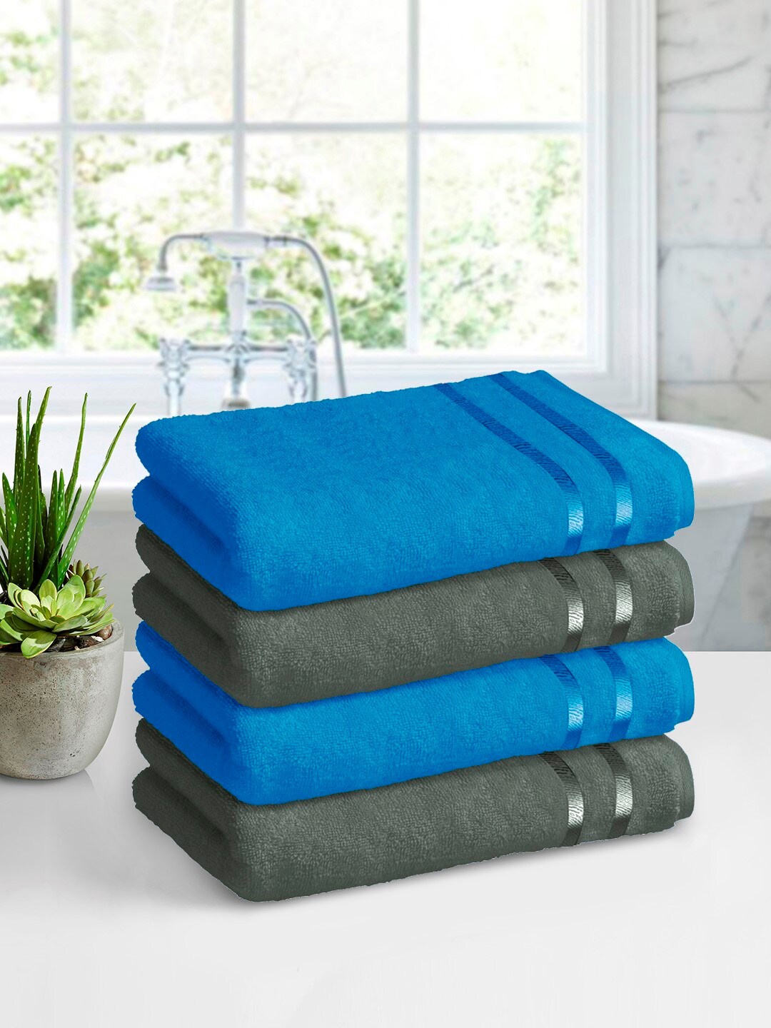 

Story@home Set of 4 Pure Cotton 450 GSM Bath Towel, Blue