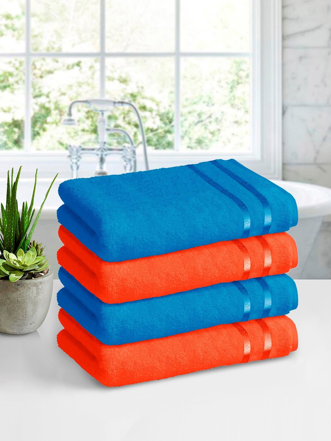 

Story@home Blue & Orange Pack of 4 450 GSM Bath Towels