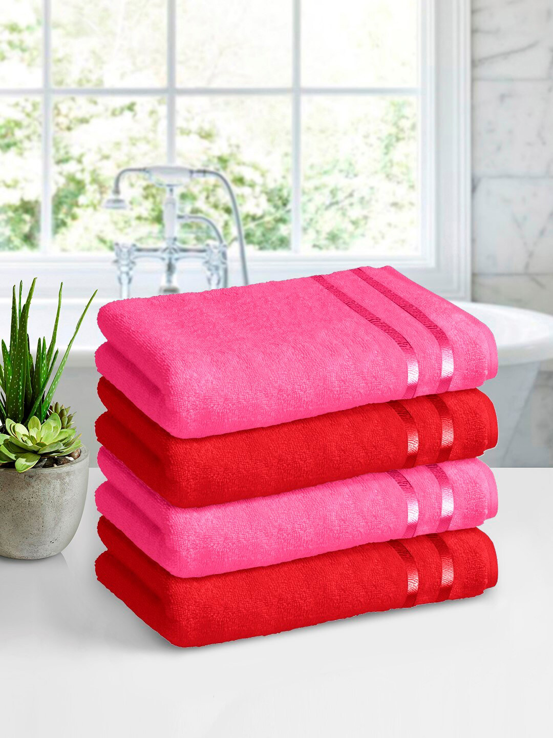 

Story@home Set Of 4 450GSM Bath Towels, Pink