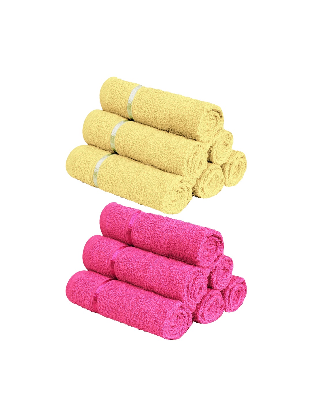 

Story@home Set Of 12 Pink & Yellow 450 GSM Pure Cotton Face Towels