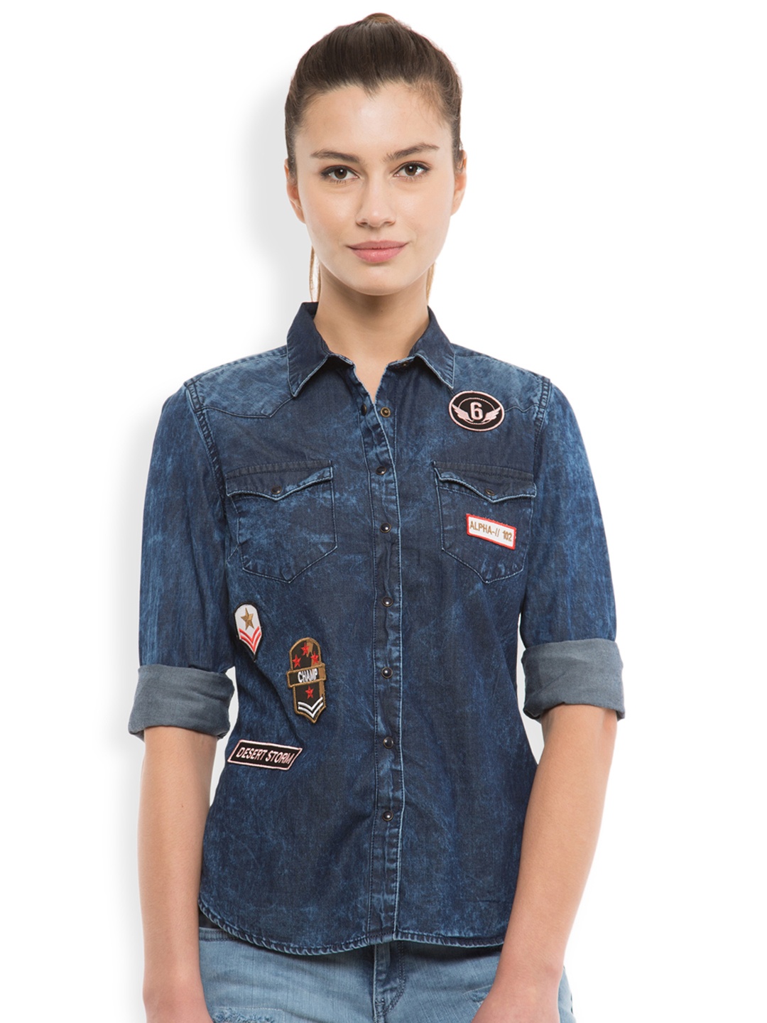 

Tokyo Talkies Women Navy Classic Fit Denim Casual Shirt, Navy blue