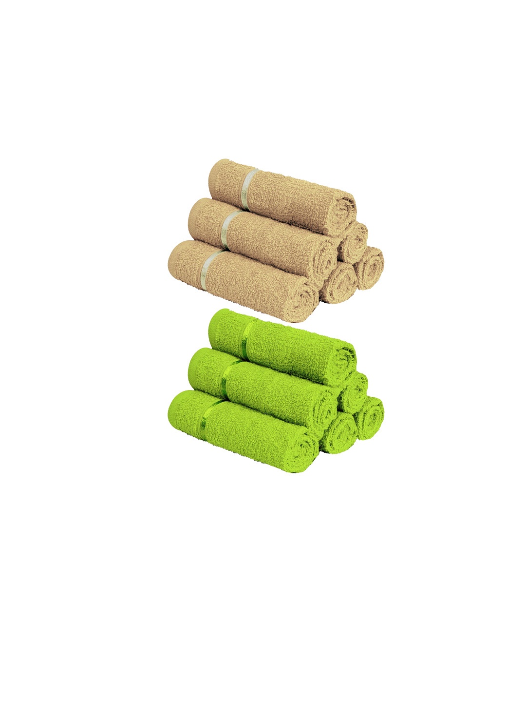 

Story@home Set Of 12 Green & Beige Solid 450 GSM Pure Cotton Face Towels