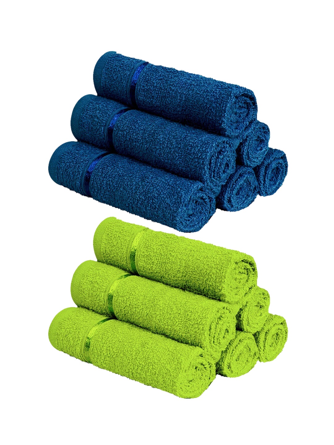 

Story@home Set Of 12 Blue & Green Solid 450 GSM Pure Cotton Face Towels