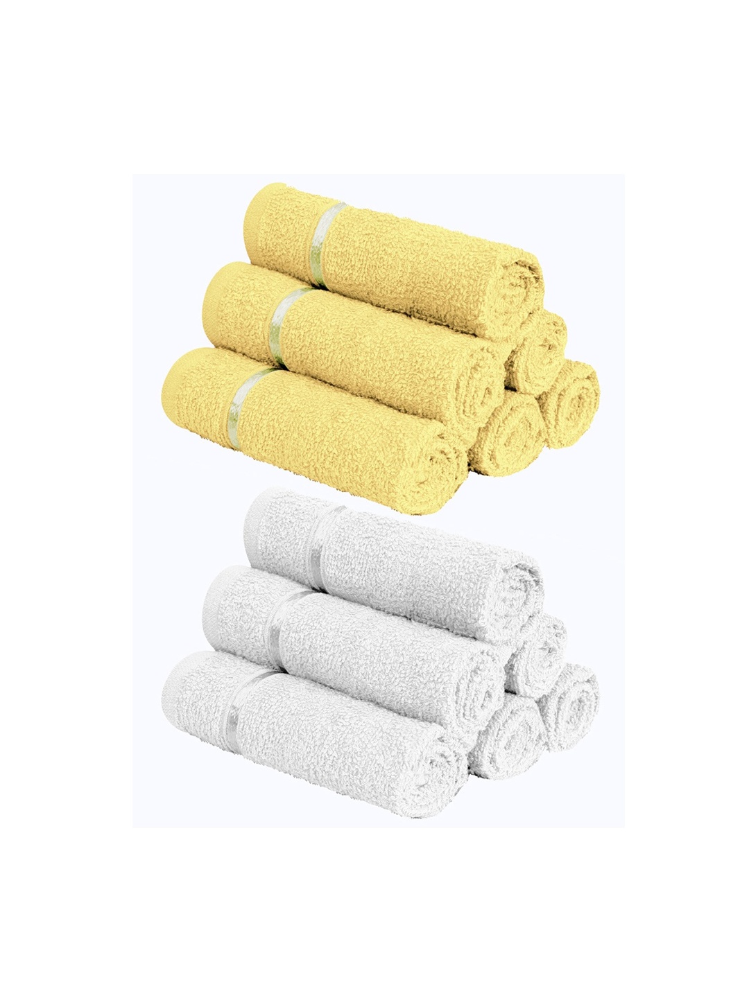 

Story@home Yellow & White Set Of 12 Solid 450 GSM Pure Cotton Face Towels