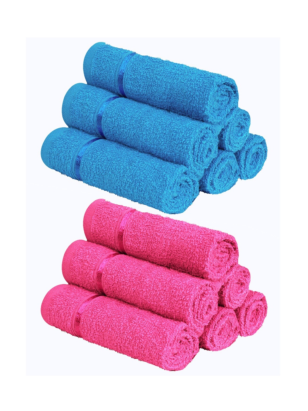 

Story@home Set Of 12 Pink & Blue Solid 450 GSM Pure Cotton Face Towels