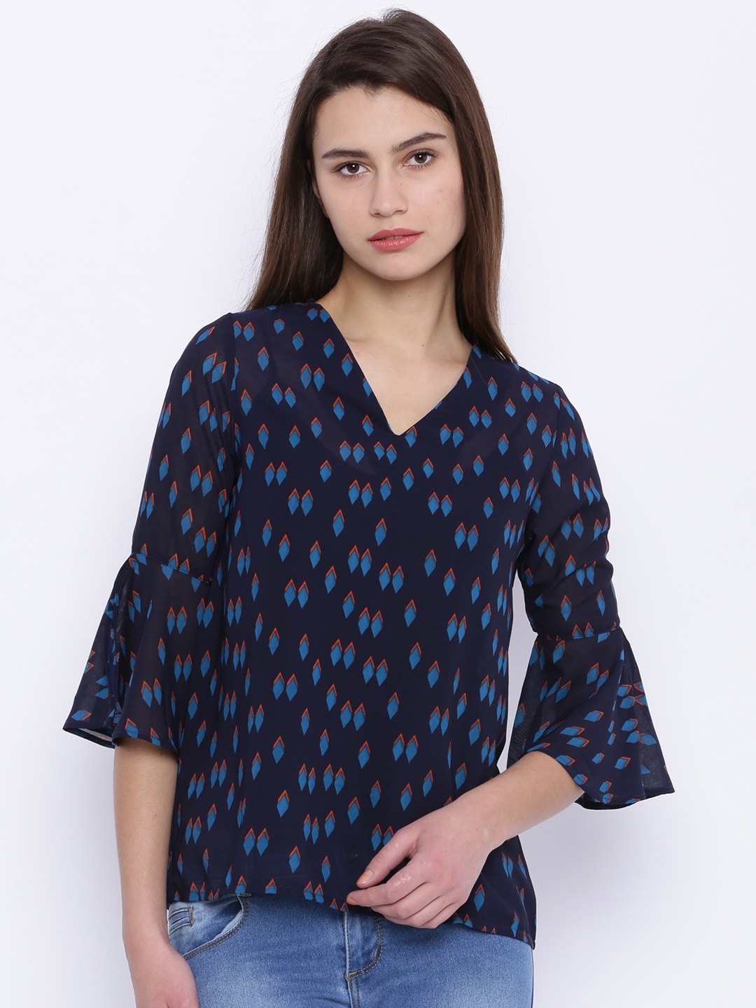 

Tokyo Talkies Women Navy Printed Top, Navy blue